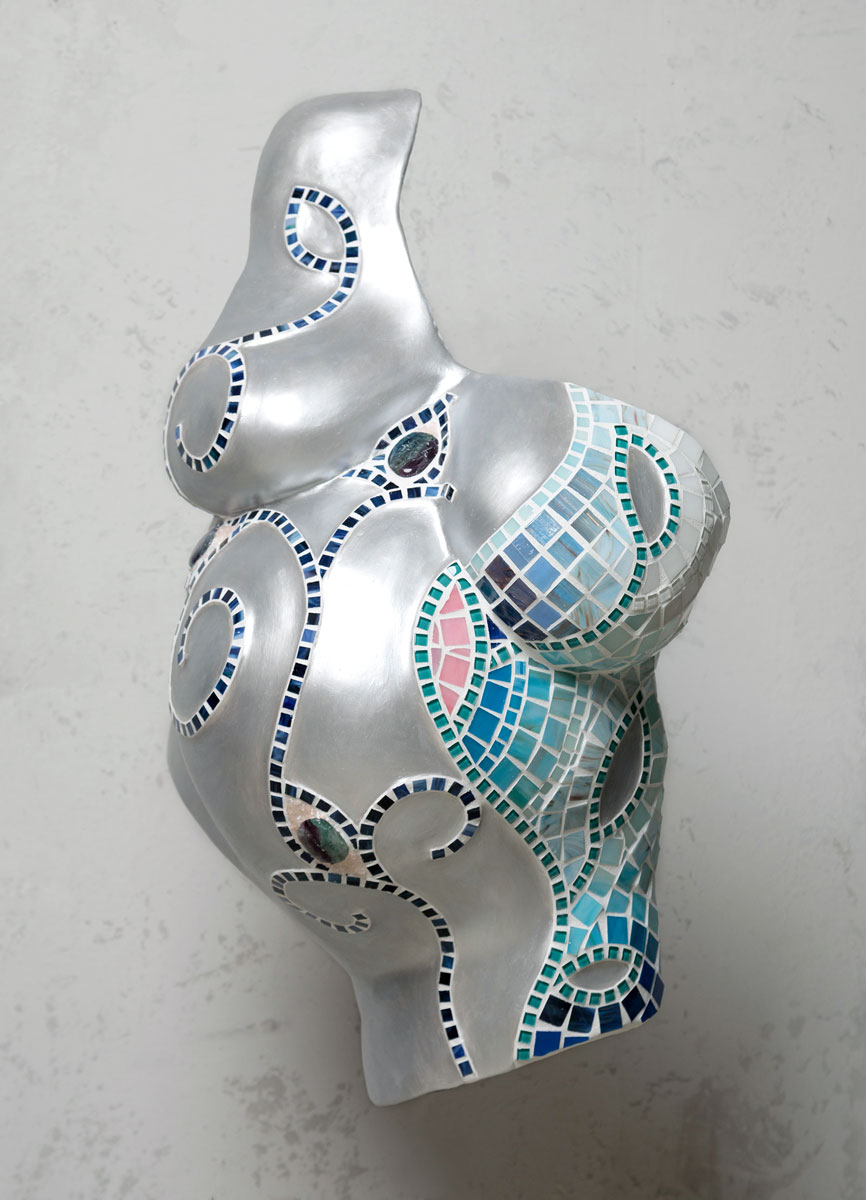 Glasmosaik, Schwangerentorso blau - Auftragsarbeit