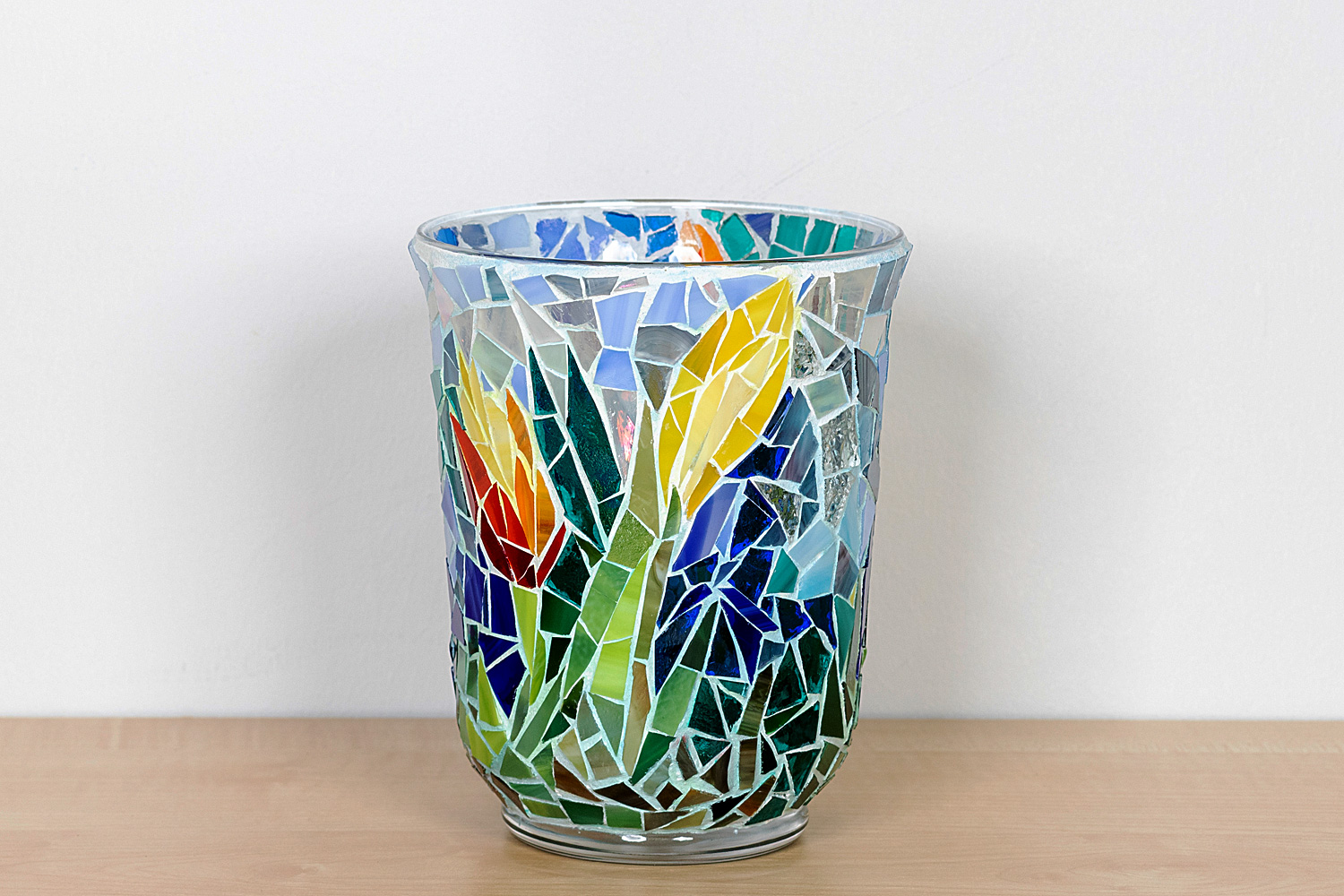 Upcycling Glasmosaik Vase/Windlicht, Blumen